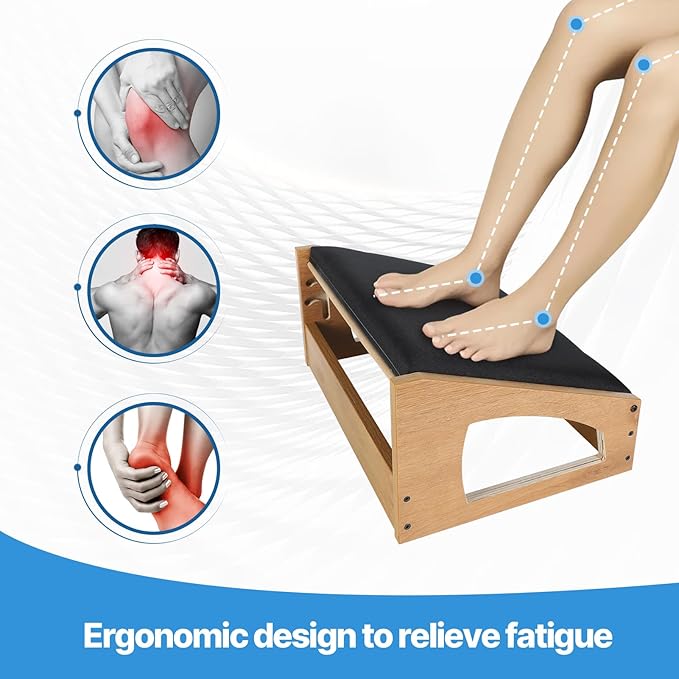 XINGMIAOWJ Ergonomic Foot Rest, 4 Adjustable Height Foot Stool,Footrest Under Desk， Soft Cushions,Foot Rest Office,Improving Posture, Promoting Blood Circulation（Natural）