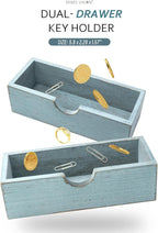 Rebee Vision Decorative Key Holder Wall Mount with 2 Drawer Organizer - Modern Mail Organizer with 6 Key Hooks & Shelf - Home Decor Aesthetic for Apartment Essentials (Distressed Blue)