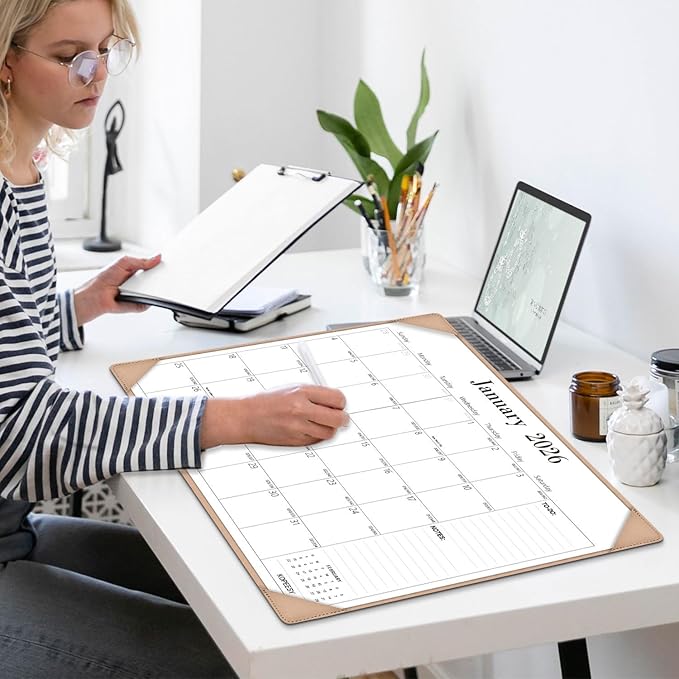 Desk Calendar 2026, January 2026 to June 2027, 18 Monthly Large Calendar 2026, 22" x 17" New Year Desktop Pad Calendar for Planning and Organizing In Your Family, School or Office - Apricot