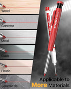 STAGEEK 3PCS Carpenter Pencils with Sharpener, Heavy Duty Woodworking Tools, Mechanical Pencil Set with 39 Refills, Deep Hole Long Nib Marker Pens for Architect Marking with Case (Red, Black, Yellow)