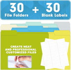 File Folder, HERKKA 30 Pack 1/3 Cut Tab File Folders, Letter Size, Assorted 6 Colors, Colored File Folders Designed for Office and Classroom Use