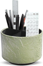 Hennaja Round Leather Art Supply Organizer,Remote Control Holder,360 Degree Spinning,Multi-Functional Pencil Holder,4 Compartments Desktop Stationary Organizer(1-Hill Green)