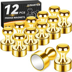 Junarter 12 Pack Magnetic Push Pins, Gold Fridge Magnets, Whiteboard Magnets, Refrigerator Magnets Strong, Dry Erase Board Magnets for Fridge, Whiteboard, Office, Classroom, Kitchen, Map