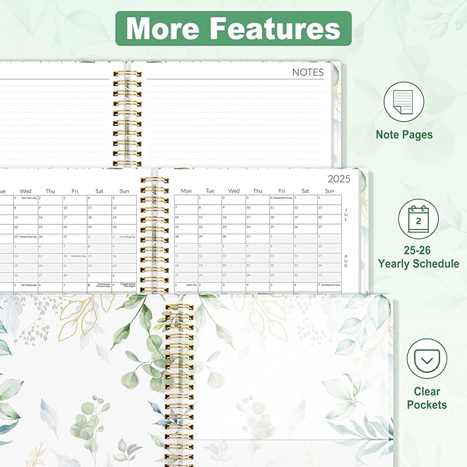 SUNEE 2026-2027 Planner - 24 Months (Jan 2026 - Dec 2027) - 7"x10" Monthly Spreads & Yearly Planner, Greenery