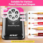 AFMAT 6-Hole Electric Pencil Sharpener Heavy Duty, Pencil Sharpener for Classroom, Cordless &Rechargeable, Colored Pencil Sharpeners for 6-11mm Pencils, Auto Stop, Super Fast, 10,000+ Sharpenings PSD1