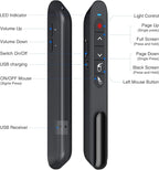 DINOSTRIKE Wireless Presenter Remote with Air Mouse Control, Rechargeable USB A&C Presentation Clicker PPT Pointer RF 2.4GhZ PowerPoint Clicker Slide Advancer for Computer Laptop Mac