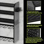 KAFAHOM Power Tool Organizer,Large 8 Drill Holder Wall Mount with 2 Side Pegboards,5 Layer Metal Tool Storage Rack with 12 Hooks,Tool Shelf for Garage Organization,Utility Battery Shelves - Black