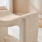 Modern Boucle Ottoman, Vanity Stool Chair, Foot Stool with Wooden Legs Sofa Bench Footstool Extra Seat for Vanity, Makeup Room, Living Room, Entryway, Set 2, Camel
