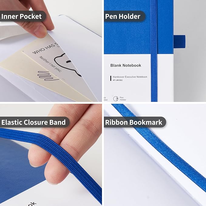 Heture Hardcover Notebooks, A5 Blank Journals Notebook for Writing 160 Pages, 8.2 x 5.5 inch, Classic Blank Notebooks for College/Work/Travel(Blue 3 Pack)