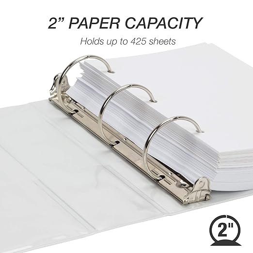 Samsill Economy 2 Inch Mini 3 Ring Binder, Made in The USA, Round Ring Binder, Non-Stick Customizable Cover, White