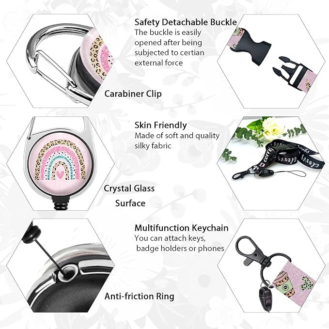 Rainbow Teacher Lanyards for Id Badges, Cute Badge Reel Heavy Duty with Carabiner Clip, Fashionable ID Badge Holder with Breakaway Lanyard, Teacher Nurse Office Christmas Gifts