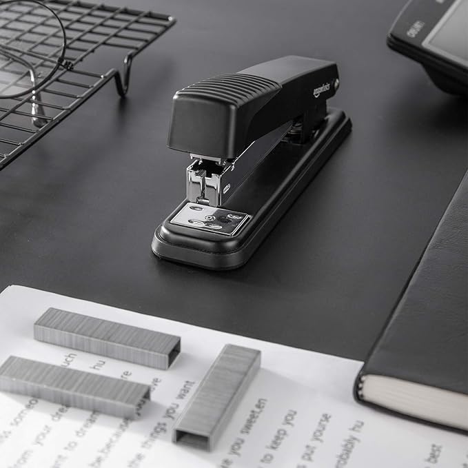 Amazon Basics Full-strip Metal Office Desktop Stapler, 20 Sheet Capacity, 3 Pack, Black