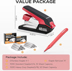 MARSROCK Effortless Stapler for Desk with 40-50 Sheet Capacity, 2000 Staples, 1-Touch Stapling, Ergonomic & Easy to Load Desktop Staplers, Heavy Duty Stapler, and Magnetic Staple Remover, Red