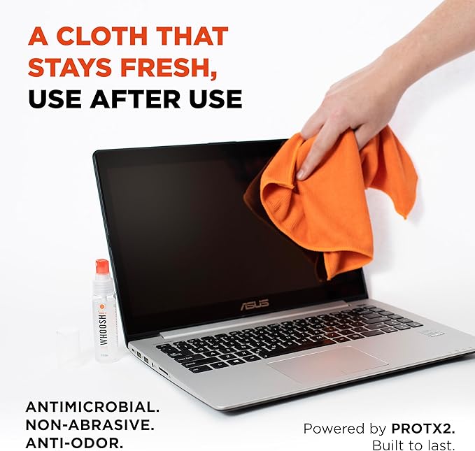 WHOOSH! Screen Shine Go 2-Pack – Two 1 fl oz Refillable Touchscreen Cleaners with Microfiber Cloths for Car, iPad, Laptop and Eyeglasses – Powerful Streak-Free Cleaning – Pocket-Sized, TSA-Approved