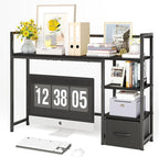 Desk Shelf with Drawer, 41.3" Desktop Organizer Shelf, Desk Hutch for Computer Monitor Max 32", 3 Tier Desktop Display Rack, Wooden Desk Top Bookshelf Storage Rack for Home Office Dorm, Black