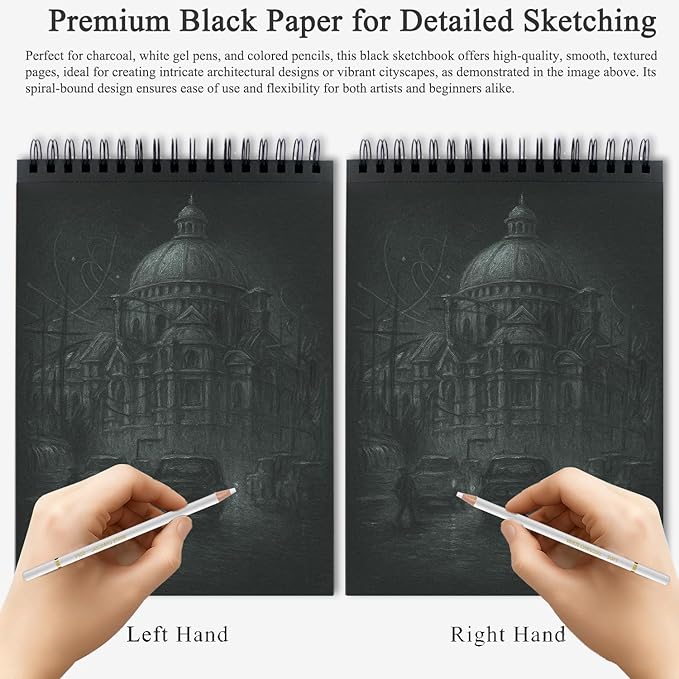 Fuxi Black Paper Notebook, 60 Sheets (90lb/150gsm) Spiral Sketchbook 8.5 x 11, Hardcover | Art Supplies for Adults, Perfect for Gel Pens.