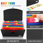 Uquelic 26 Pockets Expanding File Folder - Accordion Savor Document Organizer Folio Upgraded Durable Buckle, Base with Ergonomic Portable Handle/Large Legal Size Expandable File Organizer