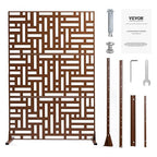 VEVOR Metal Privacy Screen, 36" W x 72" H, Outdoor Privacy Screens & Panels, Freestanding Outdoor Divider with Stand, 3-Panel Decorative Garden Steel Privacy Fence for Balcony Patio Indoor Room Brown