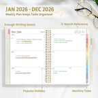 2026 Planner, Annecy Weekly ＆ Monthly Planner 2026, Jan. 2026 – Dec. 2026, 9" x 11" Monthly Agenda Planner with Tabs, Flexible Linen Cover, Spiral Binding, Double-sided Pocket, Bookmark, Beige
