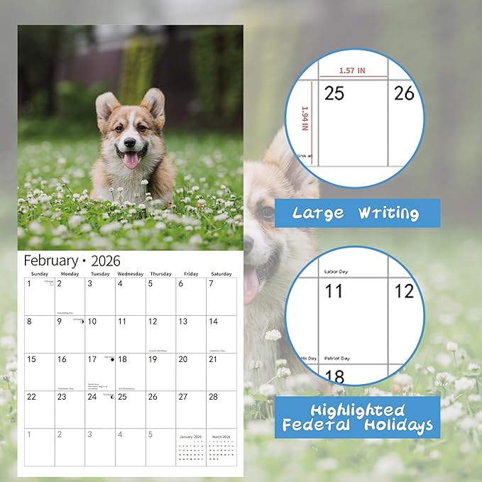 2026 Wall Calendar,Calendar 2026, November 2025 - December 2026, Wall Calendar Happy Dog, 12" x 24" Opened,Full Page Months Thick & Sturdy Paper for Gift Perfect Calendar Organizing & Planning