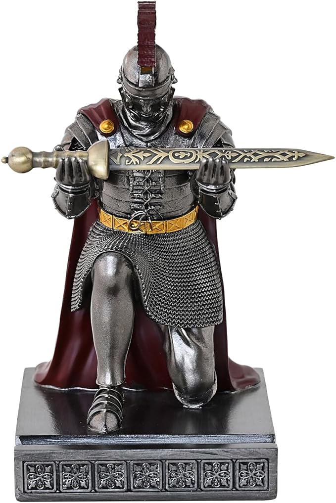 CYXStar Roman Praetorian Prefect Warrior Knight Pen Holder Desk Ornament Resin Praetorian Guard Mobile Phone Stand Desk Accessories and Organizer for Office with a Letter Opener (Iron)