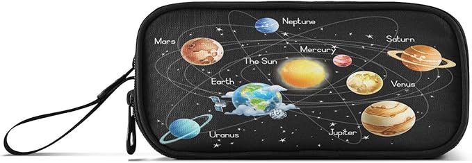 BOENLE Solar System Space Planets Pencil Case Box Boys Girls Large Pencil Pouch with Zipper Compartments Big Capacity Stationery Pen Bag Organizer for Kids Teens Adults School