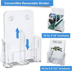 Argvey Acrylic Brochure Holder 8.5 x 11 inches, 4 Pack Clear Brochure Display Stand with Removable Divider for Trifold 4 Inches Wide Pamphlet, Plastic Flyer Holder for Magazine, Literature, Booklet