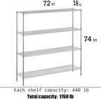 Regal Altair 18" Deep x 72" Wide x 74" Height Wire Shelving Kit | 4-Tier | NSF Commercial Storage Rack Unit