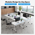Goakwwuz Conference Room Table, Folding Conference Tables,Thicken Grey Tabletop,Flip Top Wooden Seminar Meeting Room Table for Conference Room Offices (8, White, 70.8”)