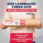 Paclord 4" x 18" Heavy-Duty Reinforced Cardboard Mailing Tube, Pack of 4 Tubes with 8 Caps – Secure USPS Approved – Great for Shipping and Storing of Prints, Artwork, Posters or Documents