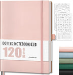 AHGXG Bullet Dotted Journal - Dot Grid Notebook Journal, 120 GSM Thick Acid-Free Paper, Large B5 Dotted Notebook 96 Pages, Leather Softcover, Inner Pocket, Journal Stencil, 7.6'' X 10'' - Rose Gold