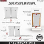 Rev-A-Shelf Pullout Trash Can for Under Kitchen Cabinets 27 Qt Garbage Waste Recycling Bin with Full Extension Slides, White, RV-15KD-11C S
