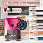 AFMAT Electric Pencil Sharpener, Cordless & Rechargeable, Heavy Duty Classroom Pencil Sharpeners for 6-11 mm Pencils, Auto Stop, 2s Fast Sharpening, Battery Powered, 10,000 Sharpenings, Pink, PSD3
