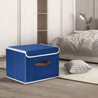TYEERS Collapsible Storage Boxes, Washable Fabric Storage Bins with Lids, 14.9x9.8x9.8 inches, 3 Pack, Classic Blue