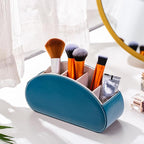 Remote Control Holders Organizer Box with 5 Compartment PU Leather Multi-functional Office Desk Storage Caddy Store Tv Remote for Media Player,Brush,Pencil,Glassees&Office Supplies (Peacock Blue)