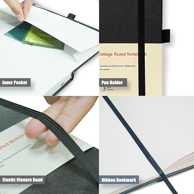 Heture Hardcover Notebooks, A5 Lined Journals Notebook for Writing 160 Pages, 8.2 x 5.5 inch, Classic Ruled Notebooks for College/Work/Travel(Black 3 Pack)