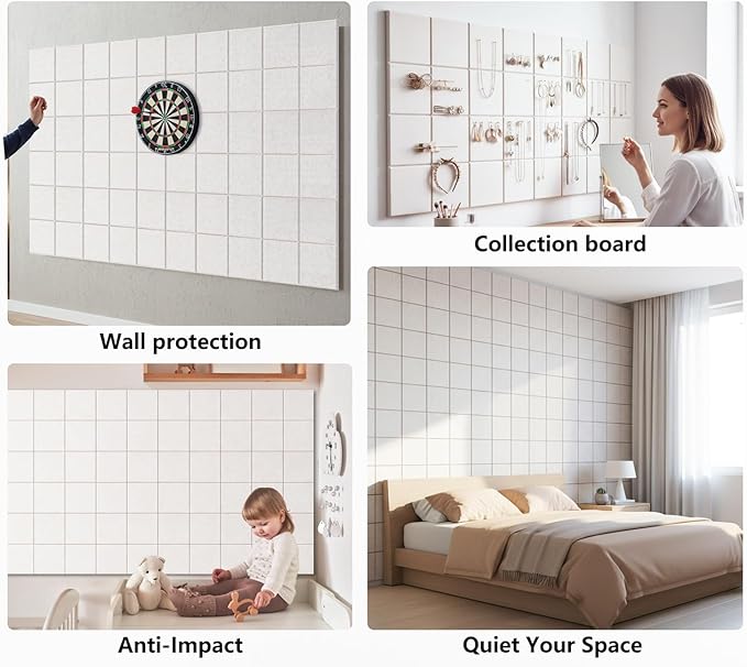 G Gamit Large Felt Wall Tiles Bulletin Board 59”x36”,Large Cork Board Alternative with 60 Pushpins, 15-Pack Felt Pin Board with 112 Safe Removable Adhesive Tabs for Home Office School (Oatmeal)