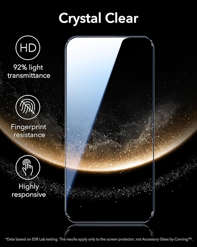 ESR Accessory Glass by Corning™ 3 Pack 9H+ Glass for iPhone 16/15 Screen Protector, Military Grade Shatterproof & Durable with UltraFit Tray