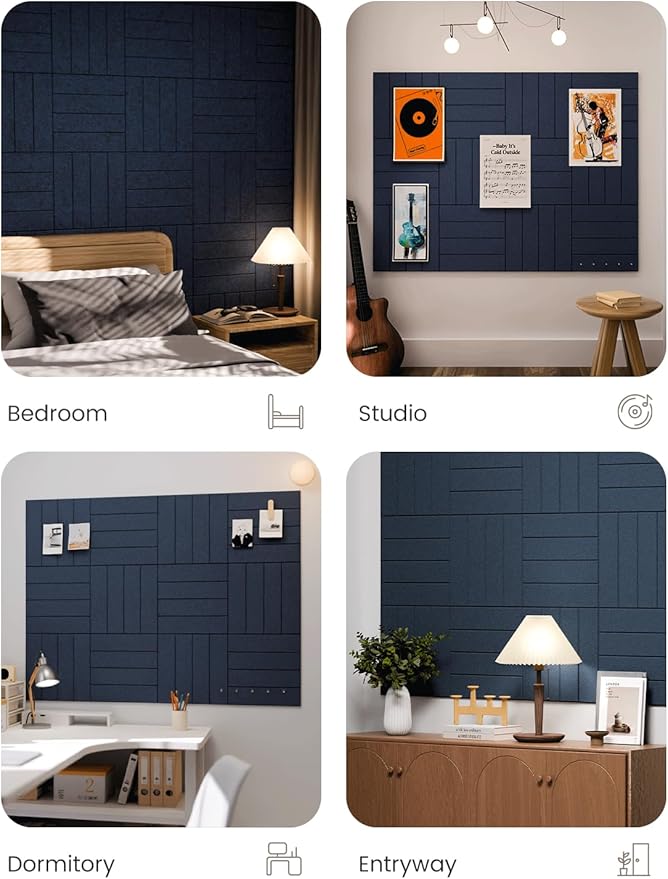 Large Felt Bulletin Board 48" x 36" Cork Board Alternative-12 Pack with 70 Safe Removable Adhesive Tabs, Cork Boards for Walls Cork Board for Home Office Classroom Pin Board-Carbon Blue