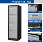 Fesbos File Cabinets - 4 Drawers Vertical 17.8" Deep Lockable Filing Cabinet - Black & Gray Metal Storage Cabinets for Home Office to Hanging Files Letter/Legal/F4/A4 Size