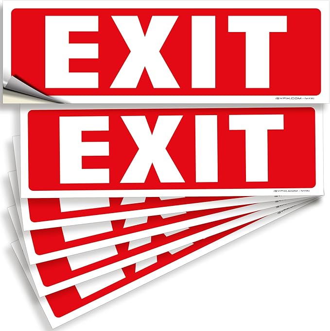 iSYFIX Exit Signs Stickers – 6 Pack 12x4 Inch – Premium Self-Adhesive Vinyl, Laminated for Ultimate UV, Weather, Scratch, Water and Fade Resistance, Indoor and Outdoor