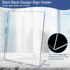 Wbtran Slanted Back Acrylic Sign Stands 8 x 10, Clear Tabletop Display, Plastic Paper Sign Holder for Office, Home, Restaurant (6 Pack)
