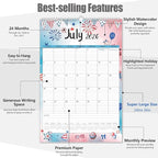 GuassLee Extra Large Wall Calendar 2026,36"x 24" Vertical Jumbo Hanging Wall Planner, 24-Month Aesthetic Large Calendar Jan. 2026 to Dec. 2027 with Thick Paper Watercolor Design for Easy Organizing