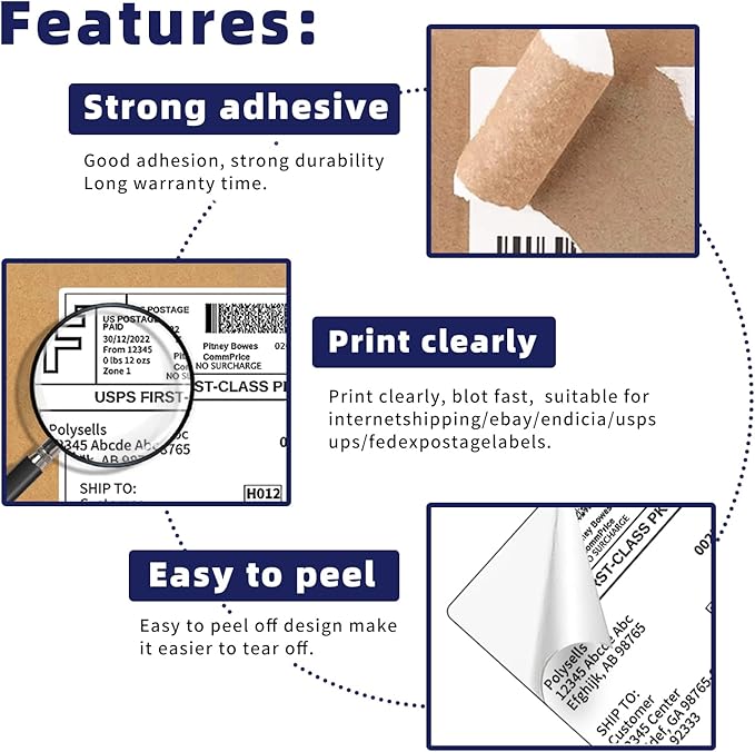 POLYSELLS Self Adhesive Address Shipping Labels, White Sticker FBA Labels (100 Sheets, 8.5" x 11" (1UP, Full Sheet))