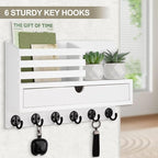 Lucundm Key Holder Wall Mount, Mail Holder with Storage Drawer and 6 Key Hooks for Coat, Dog Leash, Home Decor Rack, House Accessories, Entry Way Organizer