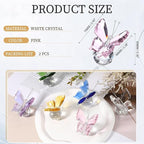 PATIKIL 2 Pcs Butterfly Crystal Paperweight, 75mm / 3 Inch Crystal Paperweight Paper Weight for Home Office Desktop Table Decor Wedding Party Jewelry Ornaments, Pink