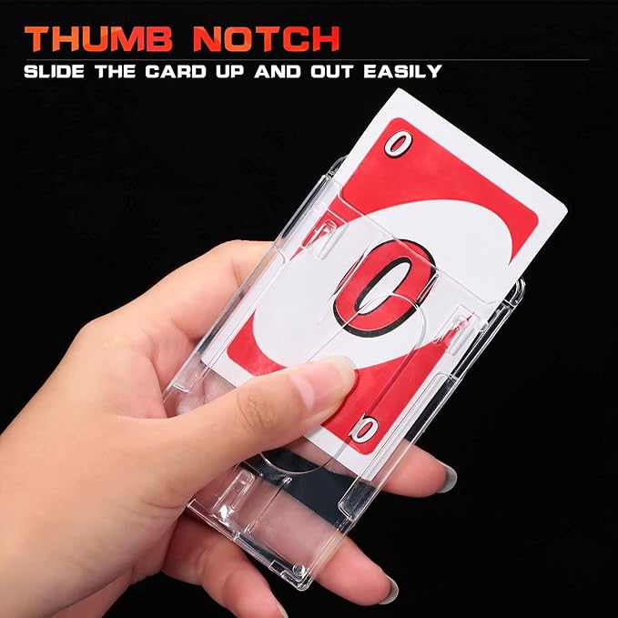 Gersoniel 50 Pieces Vertical 2 Card Heavy Duty Badge Holder Hard Plastic Clear Plastic Vertical Name Badge ID Card Holders Sleeve Protective Clear Badge Cover with Thumb Slot