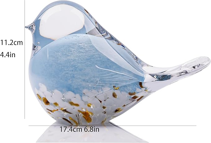 WUBIANJIE Hand Blown Glass Bird Statue Collectible Animal Art Paperweight, Living Room Bedroom Bookshelf Coffee Table Small Ornaments Shelf Home Decoration (Blue)