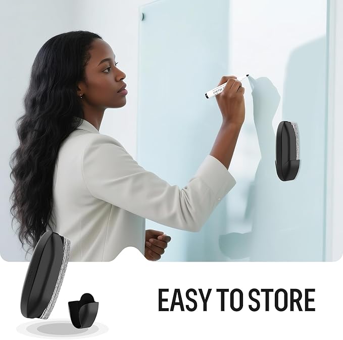 loukin Dry Erase Eraser with Replaceable Felt Pad, Whiteboard Eraser with 12 Peel-Off Layers, Magnetic Holder Includes, for Classroom, Home, and Office, Black