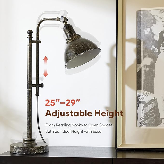 VONLUCE Rustic Desk Lamp Bronze Adjustable, Industrial Style Metal Task Lamps 25"-29", Vintage Work Light, Farmhouse Reading Lamp in Aged Bronze Finish, ETL Certificate